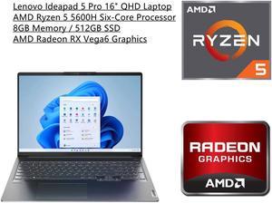 New Lenovo Ideapad 5 Pro 16 25K QHD 2560 x 1440 IPS Laptop  AMD Ryzen 5 5600H SixCore Processor  AMD Radeon RX Vega6 Graphics  8GB Memory  512GB SSD  Backlit Keyboard  Windows 11 Home