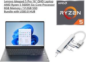 New Lenovo Ideapad 5 Pro 16 25K QHD IPS Laptop  AMD Ryzen 5 5600H Processor  AMD Radeon RX Vega6 Graphics  8GB Memory  512GB SSD  Backlit Keyboard  Windows 11 Home  Bundle with USB30 HUB