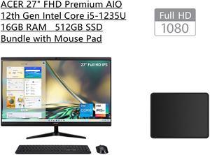 ACER Aspire 27" FHD Premium  AIO Computer | 12th Gen Intel Core i5-1235U Processor | 16GB RAM | 512GB SSD | Intel Iris Xe Graphics | Wireless Mouse & Keyboard | Windows 11 | Bundle with Mouse Pad