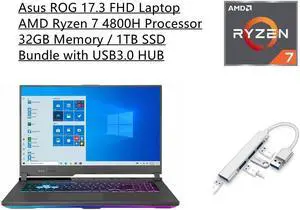 Asus ROG 17.3 FHD Laptop | AMD Ryzen 7 4800H Processor | 32GB Memory | 1TB SSD | Nvidia GeForce RTX 3060 | Backlit Keyboard | Windows 10 Home | Gray | Bundle with USB3.0 HUB