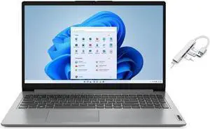 Lenovo IdeaPad 1i 15.6"FHD display  | 12th Generation Intel Core i5-1235U | Intel Iris Xe Graphics | HDMI | Grey  |  16GB RAM  | 2TB SSD  | Windows 11 S | Bundle with USB 3.0 Hub