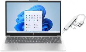 HP 15.6 FHD Laptop | AMD Ryzen 5 7520U(Beat i5-1155G7)| AMD Radeon Graphics | Webcam | Wifi | Copilot | Silver | 8GB RAM DDR5 | 2TB SSD |Windows 11 Home |Bundle with USB 3.0 Hub