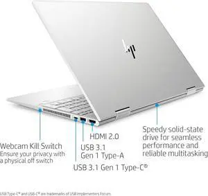 HP Envy x360-15-dr1010nr, 15.6", Touch Screen, Windows 10 Home 64, Intel Core i7, 8GB RAM, 512GB SSD, FHD, Natural Silver