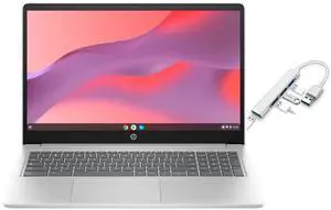 HP 15.6" HD Chromebook Laptop |Intel Processor N200|Intel UHD Graphics| WIFI| Webcam| Silver | 8GB RAM DDR5 | 64GB SSD |Chrome OS |Bundle with USB 3.0 Hub