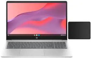 HP 15.6" HD Chromebook Laptop |Intel Processor N200|Intel UHD Graphics| WIFI| Webcam| Silver | 8GB RAM DDR5 | 64GB SSD |Chrome OS |Bundle with Mouse Pad