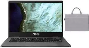 ASUS 14.0" HD (1366 x 768) Anti-glare Display Chromebook | Intel Celeron N3350 | Integrated Graphics | Webcam| Grey | 4GB RAM | 32GB SSD | Chrome OS | Bundle with Grey Bag