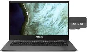 ASUS 14.0" HD (1366 x 768) Anti-glare Display Chromebook | Intel Celeron N3350 | Integrated Graphics | Webcam| Grey | 4GB RAM | 32GB SSD | Chrome OS | Bundle with 64GB SD card
