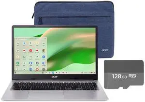Acer Chromebook 15.6" Full HD Laptop | Intel Celeron N4500 | Integrated UHD Graphics | Protective Sleeve| Silver | 4GB RAM | 192GB(64GBSSD+128GB SD card) | Chrome OS | Bundle with 128GB SD card