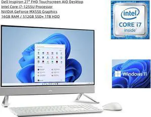 Dell Inspiron 27" FHD Touchscreen All-in-One Desktop |  12th Gen Intel Core i7-1255U Processor | 16GB RAM | 512GB SSD+ 1TB HDD | NVIDIA GeForce MX550 Graphics | Windows 11 Home
