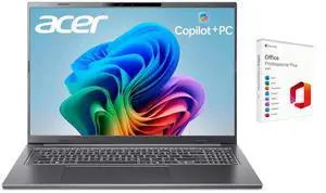 Acer Aspire 16" WUXGA (1920 x 1200) AI Copilot Touchscreen Laptop|Snapdragon X X1-26-100|Qualcomm Adreno GPU Graphics|Backlit|Grey| 16GB RAM DDR5 | 1024GB SSD |Windows 11 Pro |Bundle with Office 2021