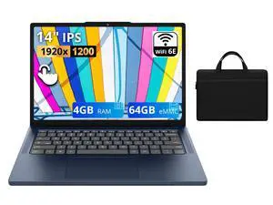 Lenovo IdeaPad Slim Chromebook 14" WUXGA Touchscreen Laptop|MediaTek Kompanio 540|Integrated Graphics|Webcam|Blue| 4GB RAM | 64GB SSD |Chrome OS |Bundle with Black Bag Lenovo IdeaPad Slim Chromebook 14" WUXGA Touchscreen Laptop|MediaTek Kompanio 540|Integrated Graphics|Webcam|Blue| 4GB RAM | 64GB SSD |Chrome OS |Bundle with Black Bag