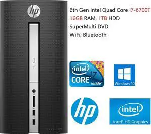 HP Pavilion Desktop|Quad Core Intel I7-6700T Processor up to 3.6GHz|16GB DDR4 Memory| 1TB 7200rpm HDD| DVD±RW|802.11ac| Bluetooth|HDMI+VGA Dual Monitor Support| Windows 10