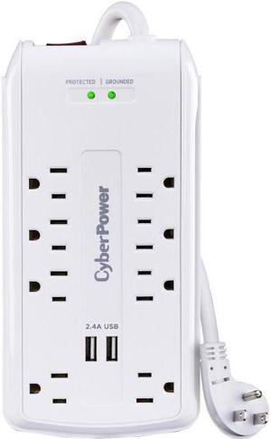 CyberPower 120V 8 Outlets 2-USB 2.4A EMI/RFI 6.0 Feet Cord White