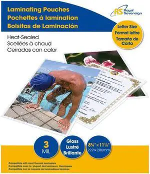 Royal Sovereign Heat Sealed Laminating Pouches 3 Mil Letter Size Clear Gloss (25 Pack) (RF03LETR0025)