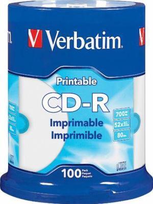 CD-R Printable Recordable Disc 700 MB/80 min 52x Spindle White 100/Pack 98493