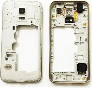 Middle Plate Frame Bezel Housing Case Cover + Side Button+ Camera Lens Replacement Parts For Samsung Galaxy S5 mini (Single Silver)