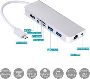 8in1 USB-C to 4K HDMI 3.5mm Audio Gigabit LAN PD SD/TF 2 x USB3.0 Adapter 8-in-1 Type-C Video Converter with HDMI RJ45 AUX SD TF USB HUB.