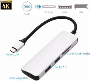 5 in 1 Type-C to HDMI Adapter USB 3.0 HUB 4K HD Video Converter SD / TF Card Reader, 5in1 USB-C to 4K HDMI 2 USB3.0 SD/TF Card Reader HUB, Type-C Dock with HDMI USB SD TF.