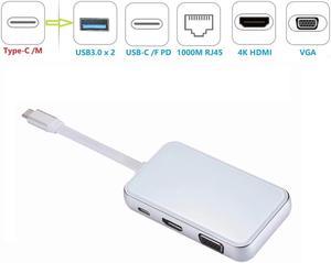 6 in 1 USB C HUB, 6in1 USB-C to 4K HDMI 1080p VGA 1000M LAN 100W PD  2 x USB3.0 Adapter 6 in 1 USB3.1 Type-C USB-C VGA HDMI Video Converter with Dual Glass Surface. Type-C to HDMI VGA PD LAN USB HUB.