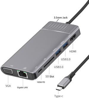 8in1 Type-C HUB 8-in-1 USB-C to 4K HDMI VGA Gigabit LAN 100W PD 2 x USB3.0 SD Adapter 8 in 1 USB3.1 Type-C VGA HDMI Video Converter, Thunderbolt 3 Compatible, 8 in 1 USB C HUB.