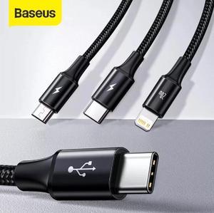 Baseus 3in1 Type C Cable for iPhone Fast Charge Cable For Android Phone Type-C Data USB C Cable for iPhone, 3 in 1 USB-C to Type-C iP Micro Cable.