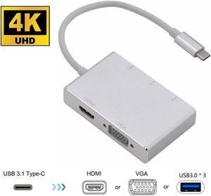 5 in 1 USB C HUB Type-C to HDMI VGA 3 × USB3.0 Adapter, Aluminum USB-C HUB, 4K HDMI, 1080p VGA and 3 USB 3.0 Ports, Type-C Dongle with HDMI VGA USB, Applied to New MacBook, ChromeBook and Smartphones.