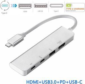 Type-C 4-in-1 Almighty HUB Multi-port Adapter with HDMI 4K USB3.0 PD USB-C HUB, 4 in 1 USB-C to 4K HDMI USB 3.0 PD Type-C Dock.