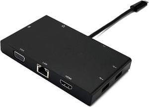 8in1 Type-C HUB with 4K HDMI VGA  1000M LAN  SD  2 x USB3.0  PD + 3.5mm Audio Adapter, Support 4K Video and Audio, Gigabit Ethernet, SD Card Reader, USB-C PD 60W Quick Charging and USB 3.0 HUB.