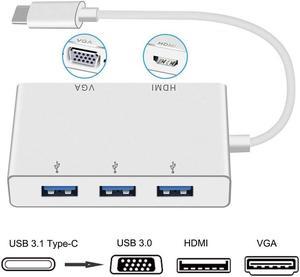 5 in 1 USB-C to 4K HDMI 1080p VGA Dock with 3 x USB3.0 HUB, Type-C to USB VGA HDMI Video Converter USB-C HUB with HDMI VGA USB Port.