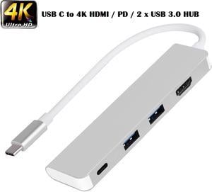 4 in 1 Type-C Dongle with HDMI 4K 2 x USB3.0 PD HUB, 4in1 USB-C to 4K HDMI PD USB 3.0 HUB.