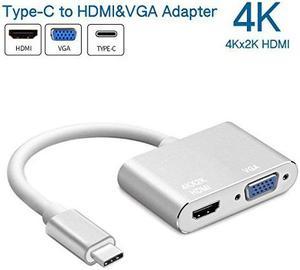 2 in 1 Type-C to HDMI 4K VGA 1080p Video Adapter USB 3.1 USB C VGA HDMI Video Converter, USB-C to 4K HDMI 1080p VGA Dock,  2in1 Type-C HUB with HDMI VGA Port.