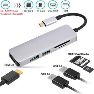 5 in 1 Type-C to HDMI 4K Video Converter with SD/TF Card Reader and 2 USB3.0 HUB, 5in1 USB-C to 4K HDMI 2 x USB 3.0 SD TF Dock.