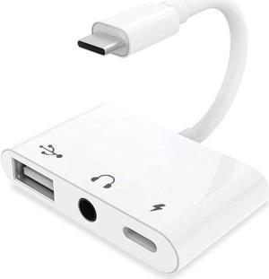 3in1 Type-C to 3.5mm Earphone AUX Audio & USB 2.0 & USB-C PD Adapter for Cell Phone Tablet for Macbook Galaxy S8 S9 S10 S20.