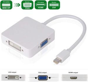 3-in-1 1080p Mini DP Thunderbolt to HDMI + VGA + DVI FHD 1920x1080 Video Converter, 3 in 1 Mini DisplayPort to HDMI VGA DVI Adapter Cable, 3 in 1 Thunderbolt to HDMI DVI VGA 1080p Video HUB.