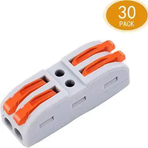 GREENCYCLE 2 Conductor Compact Connectors Lever-Nut Wire Connectors for 2 Circuit Inline Splices 28-12 AWG ,one-to-one quick terminal block splicing type(30 Pcs)