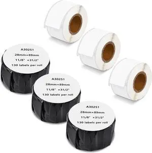 GREENCYCLE Compatible for Dymo 30251 Address Mailing UPC Labels 1 1/8" x 3 1/2" (1" Core) Premium Adhesive & Resolution for DYMO Labelwriter 450 Duo 4XL,6 Rolls, 130 Labels/Roll [NOT FIT 550 & 5XL]