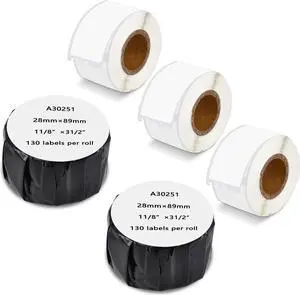 GREENCYCLE Compatible for Dymo 30251 Address Mailing UPC Labels 1 1/8" x 3 1/2" (1" Core) Premium Adhesive & Resolution for DYMO Labelwriter 450 Duo 4XL,5 Rolls, 130 Labels/Roll [NOT FIT 550 & 5XL]