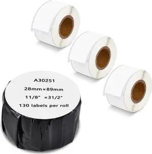 GREENCYCLE Compatible for Dymo 30251 Address Mailing UPC Labels 1 1/8" x 3 1/2" (1" Core) Premium Adhesive & Resolution for DYMO Labelwriter 450 Duo 4XL, 4 Rolls, 130 Labels/Roll [NOT FIT 550 & 5XL]