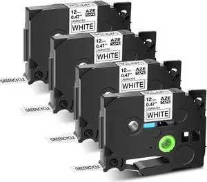 GREENCYCLE 4 Pack Compatible Standard Laminated Label Tape Replacement for Brother P-Touch TZe-231 TZ231 TZe231 Black on White 12mm 8m (0.47" 26.2ft) use in Brother P-touch PT-H100 PT-D210 PT-D600