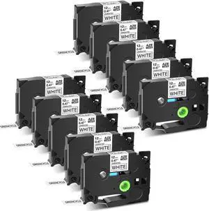 GREENCYCLE 10PK Black on White TZ TZe Tze-231 TZ-231 TZe231 TZ231 Laminated Label Tape 12mm 8m (1/2'' x 26.2ft) for Brother P-touch PT-P700 PT-P750W PT-D210 PT-D400 PT-D600 Label Maker
