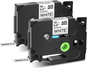 GREENCYCLE 2PK Black on White TZ TZe Tze-231 TZ-231 TZe231 TZ231 Laminated Label Tape 12mm 8m (1/2'' x 26.2ft) for Brother P-touch PT-P700 PT-P750W PT-D210 PT-D400 PT-D600 Label Maker