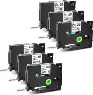 GREENCYCLE 6 Pack Compatible Standard Laminated Label Tape Replacement for Brother P-Touch TZe-231 TZ231 TZe231 Black on White 12mm 8m (0.47" 26.2ft) use in Brother P-touch PT-H100 PT-D210 PT-D600