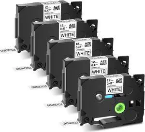 GREENCYCLE 5PK Black on White TZ TZe Tze-231 TZ-231 TZe231 TZ231 Laminated Label Tape 12mm 8m (1/2'' x 26.2ft) for Brother P-touch PT-P700 PT-P750W PT-D210 PT-D400 PT-D600 Label Maker