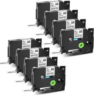 GREENCYCLE 8 Pack Compatible for Brother P-touch TZe-231 TZe231 TZ-231 TZ231 12mm 0.47'' Black on White TZ TZe Ptouch Tapes 1/2 inch x 26.2ft Laminated Label Tape