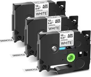 GREENCYCLE 3PK Black on White TZ TZe Tze-231 TZ-231 TZe231 TZ231 Laminated Label Tape 12mm 8m (1/2'' x 26.2ft) for Brother P-touch PT-P700 PT-P750W PT-D210 PT-D400 PT-D600 Label Maker