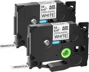 GREENCYCLE 2 Pack Compatible for Brother P-touch TZe-S231 TZeS231 TZ-S231 TZS231 TZe-231 TZe231 Extra Strength 12mm 0.47'' Black on White TZ TZe Ptouch Tapes 1/2 inch x 26.2ft Laminated Label Tape