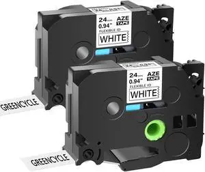 GREENCYCLE 2 Pack Compatible for Brother P-touch TZe-FX251 TZ-FX251 TZ-251 TZe-251 Flexible ID 24mm 0.96'' Black on White TZ TZe Ptouch Tapes 1 inch x 26.2ft Laminated Label Tape