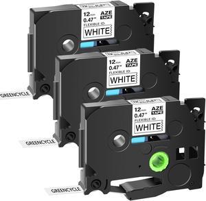 GREENCYCLE 3 Pack Compatible for Brother P-touch TZe-FX231 TZ-FX231 TZ-231 TZe-231 Flexible ID 12mm 0.47'' Black on White TZ TZe Ptouch Tapes 1/2 inch x 26.2ft Laminated Label Tape