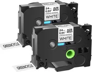 GREENCYCLE 2 Pack Compatible for Brother P-touch TZe-S251 TZeS251 TZ-S251 TZS251 TZe-251 TZe251 Extra Strength 24mm 1'' Black on White TZ TZe Ptouch Tapes 0.94 inch x 26.2ft Laminated Label Tape