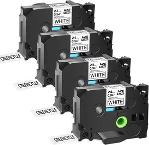 GREENCYCLE 4 Pack Compatible for Brother P-touch TZ TZe Ptouch Tapes TZe-251 TZe251 TZ-251 TZ251 AZe-251 24mm 1'' Black on White Laminated Label Tape